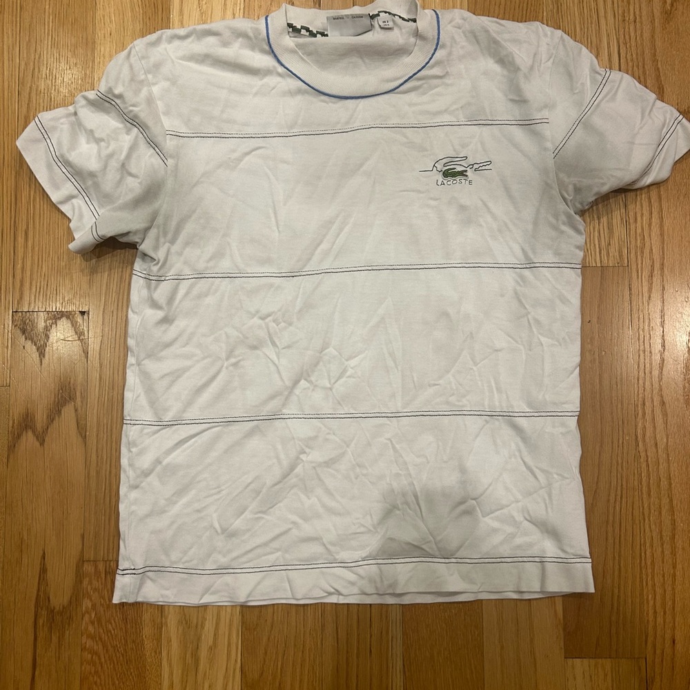 Lacoste Men's White Tee with Blue Accents